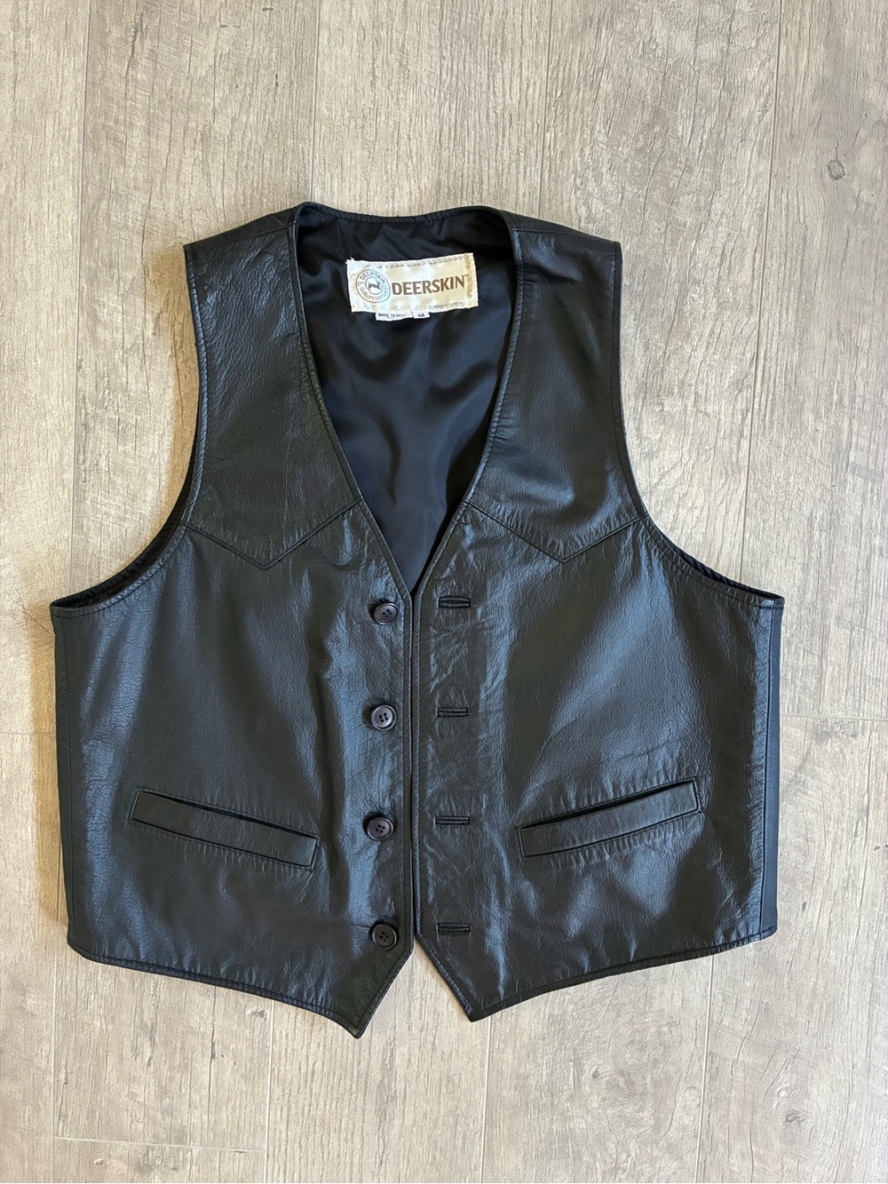 Deerskin Black Leather Biker’s Vest Size Medium